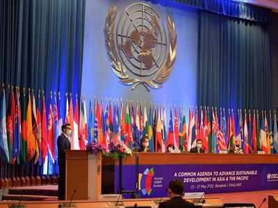 Phó Thủ tướng Vũ Đức Đam phát biểu tại Phiên thảo luận cấp cao Khóa họp lần thứ 78 Ủy ban Kinh tế và Xã hội khu vực châu Á-Thái Bình Dương của Liên hợp quốc (ESCAP). (Nguồn: TTXVN).