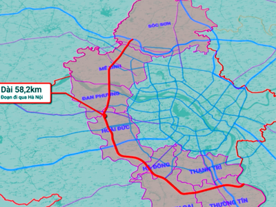 Hướng tuyến đường Vành đai 4 đoạn qua TP Hà Nội. Ảnh: UBND TP Hà Nội.