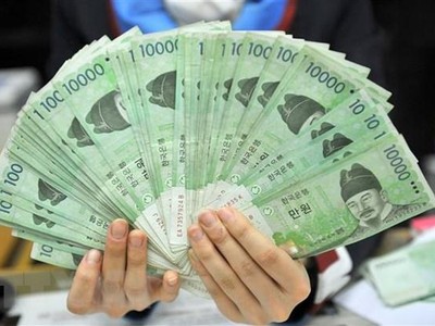 Đồng tiền mệnh giá 10.000 won của Hàn Quốc. (Ảnh: AFP/TTXVN)