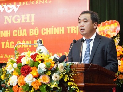 Tân Bí thư Tỉnh ủy Hải Dương Trần Đức Thắng phát biểu nhận nhiệm vụ.