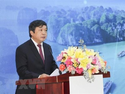 Thứ trưởng Bộ Văn hóa, Thể thao và Du lịch Đoàn Văn Việt phát biểu khai mạc hội thảo. (Ảnh: Trần Lê Lâm/TTXVN).