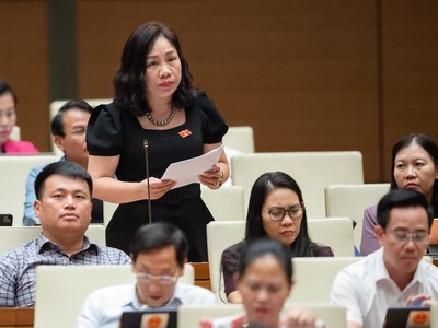 Đại biểu Trần Thị Hiền (Hà Nam) phát biểu tại hội trường.