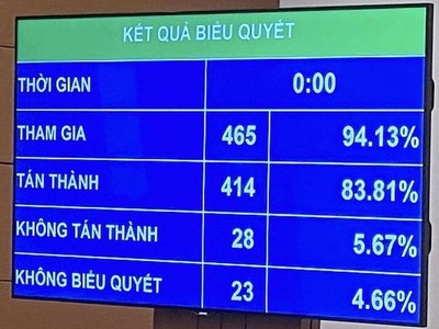 Kết quả biểu quyết thông qua Luật sửa đổi, bổ sung một số điều của Luật Công an nhân dân.