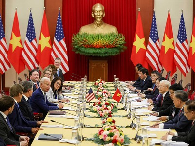 Tổng Bí thư Nguyễn Phú Trọng hội đàm với Tổng thống Hoa Kỳ Joe Biden. (Ảnh: Đức Thanh).