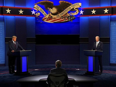 Ông Trump (trái) chuẩn bị tranh luận với ông Biden (phải). Ảnh: CNN. 