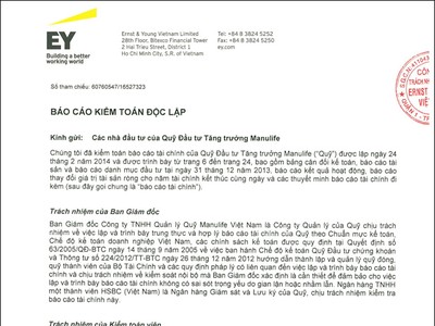 MAFPF1: Báo cáo tài chính kiểm toán 2013 và mời tham dự Đại hội nhà đầu tư
