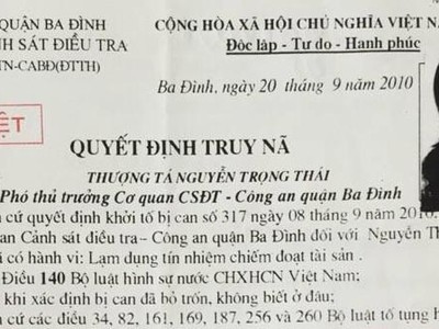 Quyết định truy nã Thanh của cơ quan điều tra