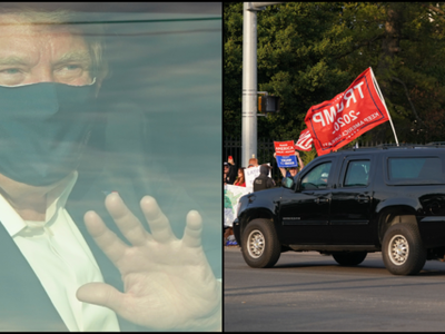 Nhóm báo chí Nhà Trắng và các bác sĩ phản ứng khi ông Trump rời bệnh viện để chào người ủng hộ