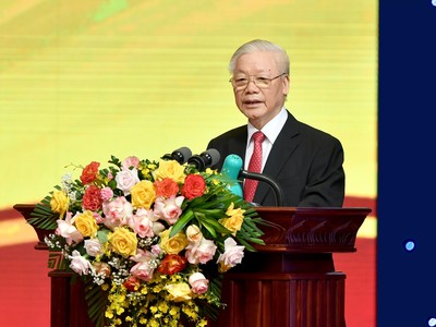 Tổng Bí thư Ban chấp hành Trung ương Đảng cộng sản Việt Nam Nguyễn Phú Trọng phát biểu chỉ đạo tại Lễ mít tinh kỷ niệm 70 năm thành lập Ngân hàng Việt Nam (06/5/1951 - 06/5/2021)