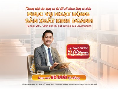 Agribank: Lãi suất cho vay ngắn hạn chỉ từ 3,0%/năm