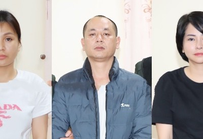 Từ trái qua: Đặng Thị Xuân, Nguyễn Minh Hải và Nguyễn Thị Tú Uyên (Ảnh: Công an Lai Châu)