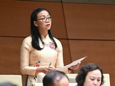 Đại biểu Trịnh Thị Tú Anh (đoàn Lâm Đồng) phát biểu sáng 28/10