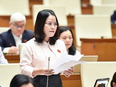 Nguyễn Hoàng Bảo Trân (đoàn TP Hồ Chí Minh) phát biểu sáng 27/11