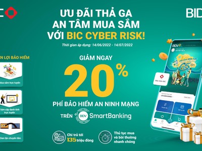 Ưu đãi 20% khi mua bảo hiểm an ninh mạng BIC Cyber Risk qua BIDV SmartBanking