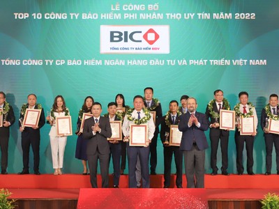 BIC lọt top 10 công ty bảo hiểm phi nhân thọ uy tín nhất Việt Nam năm 2022