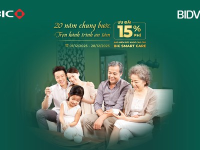 Ưu đãi 15% phí bảo hiểm sức khoẻ cao cấp mừng kỷ niệm 20 năm thương hiệu BIC