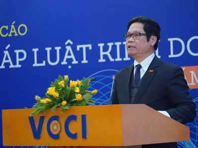 Ông Vũ Tiến Lộc, Chủ tịch VCCI phát biểu tại buổi Công bố Báo cáo Dòng chảy pháp luật kinh doanh 2020