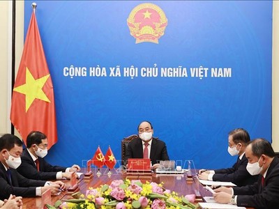 Chủ tịch nước Nguyễn Xuân Phúc khẳng định, Việt Nam coi trọng phát triển quan hệ láng giềng hữu nghị, đối tác hợp tác chiến lược toàn diện với Trung Quốc. (Ảnh TTXVN)