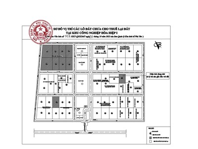 Vị trí diện tích đất chưa cho thuê lại tại Khu công nghiệp Hòa Hiệp I (vị trí gạch chéo).