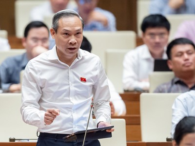 Đại biểu Phan Đức Hiếu, đoàn Thái Bình phát biểu tại Hội trường sáng 24/5