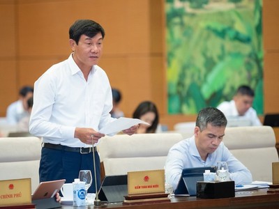 Phó tổng kiểm toán nhà nước Doãn Anh Thơ báo cáo tại phiên họp .