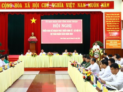 Ông Trần Quốc Nam, Chủ tịch UBND tỉnh Ninh Thuận phát biểu tại hội nghị.