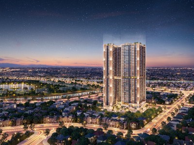 Phối cảnh dự án A&T Sky Garden về đêm – Căn hộ khu vườn trên mây cửa ngõ Bắc Sài Gòn. Ảnh do CĐT cung cấp.