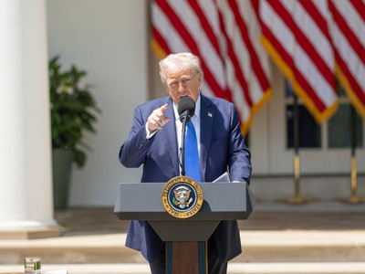 Tổng thống Mỹ Donald Trump phát biểu tại Nhà Trắng, Washington, D.C. Ảnh: THX/TTXVN