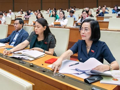 Đa số đại biểu Quốc hội bấm nút tán thành thông qua nghị quyết.