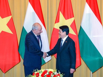 Chủ tịch nước Lương Cường và Tổng thống Hungary Sulyok Tamás. Ảnh: Đức Thanh