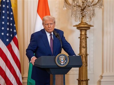 Tổng thống Mỹ Donald Trump phát biểu tại cuộc họp báo ở Nhà Trắng, Washington, D.C., ngày 14/2/2025. Ảnh: THX/TTXVN
