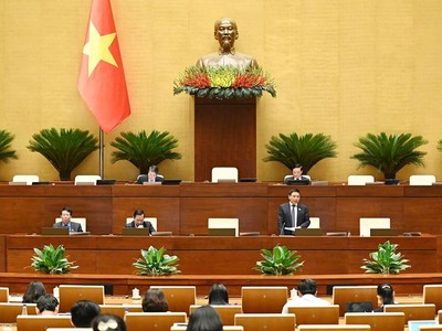 Bộ trưởng Bộ Tài chính Nguyễn Văn Thắng báo cáo tại phiên thảo luận.