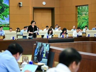 Bộ trưởng Bộ Nội vụ Phạm Thị Thanh Trà báo cáo tại phiên họp.