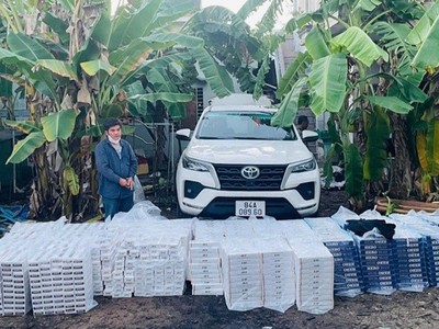 Tiền Giang phát hiện vụ vận chuyển 17.000 bao thuốc lá điếu nhập lậu ngày 1/6. (Ảnh: Ban Chỉ đạo 389)
