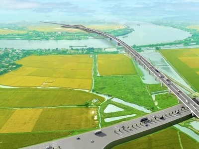 Phối cảnh cầu vượt sông Đáy trên cao tốc Ninh Bình - Nam Định - Ảnh: Bộ GTVT (nay là Bộ Xây dựng).
