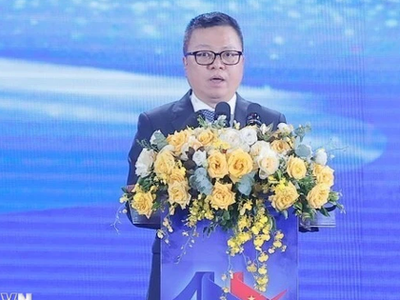 Ông Lê Quốc Minh, Ủy viên Trung ương Đảng, Phó Trưởng Ban Tuyên giáo và Dân vận Trung ương, Chủ tịch Hội Nhà báo Việt Nam, Tổng Biên tập báo Nhân Dân phát biểu tại Lễ trao Giải Báo chí Quốc gia lần thứ XIX