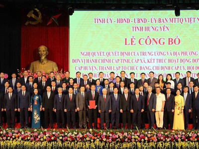Công bố Nghị quyết, Quyết định sắp xếp đơn vị hành chính cấp tỉnh, cấp xã của tỉnh Hưng Yên