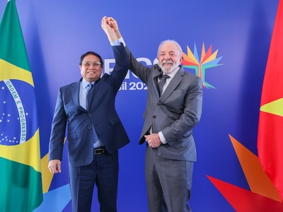 Thủ tướng Chính phủ Phạm Minh Chính và Tổng thống Brazil Luiz Inacio Lula da Silva. Ảnh: Nhật Bắc