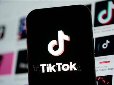 Biểu tượng TikTok trên màn hình điện thoại di động ở Arlington, Virginia, Mỹ. Ảnh: THX/TTXVN