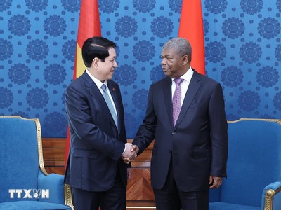 Chủ tịch nước Lương Cường và Tổng thống Angola João Manuel Gonçalves Lourenço hội đàm. Ảnh: TTXVN