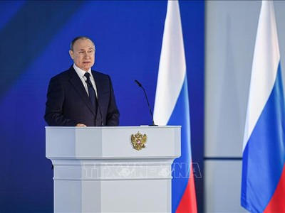 Tổng thống Nga Vladimir Putin phát biểu tại thủ đô Moskva. Ảnh: THX/TTXVN