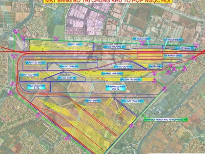 Bố trí tổng thể mặt bằng tổ hợp ga đường sắt Ngọc Hồi - TP. Hà Nội.