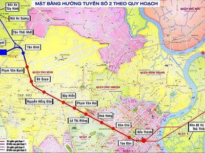 Sơ đồ hướng tuyến metro số 2 (Bến Thành - Tham Lương).