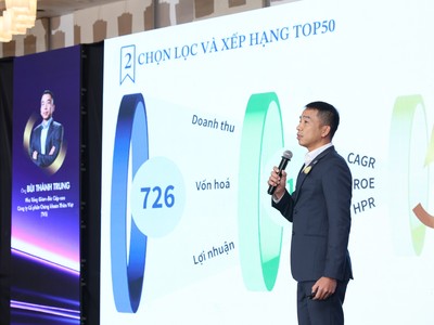 Ông Bùi Thành Trung - Phó tổng giám đốc, Công ty Chứng khoán Thiên Việt (TVS) trình bày cơ chế chọn lọc và xếp hạng TOP50 2025.