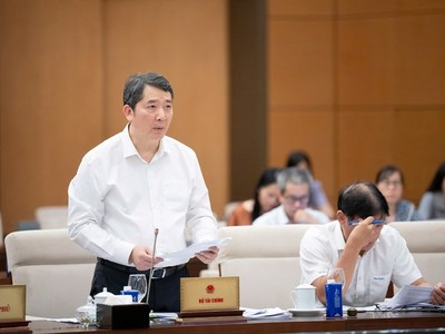 Thứ trưởng Bộ Tài chính Cao Anh Tuấn báo cáo tại phiên họp.