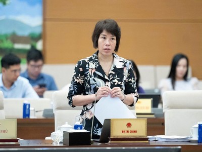 Thứ trưởng Bộ Tài chính Nguyễn Thị Bích Ngọc trình bày tờ trình dự án Luật Đầu tư (sửa đổi).
