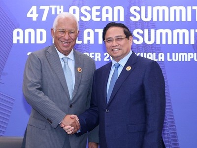 Thủ tướng Chính phủ Phạm Minh Chính có cuộc gặp với Chủ tịch Hội đồng châu Âu Antonio Costa - Ảnh: VGP/Nhật Bắc.