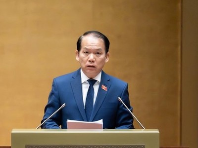 Chủ nhiệm Ủy ban Pháp luật và Tư pháp Hoàng Thanh Tùng trình bày báo cáo thẩm tra. 