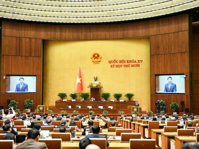 Quốc hội nghe tờ trình Dự án Luật Tiết kiệm, chống lãng phí. Ảnh: Duy Linh. 