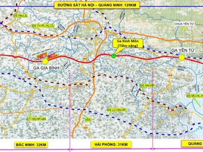 Hướng tuyến đường sắt tốc độ cao Hà Nội - Quảng Ninh.